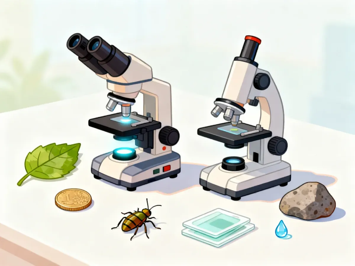 Mikroskop stereoskopowy i biologiczny z przykładami obserwowanych próbek